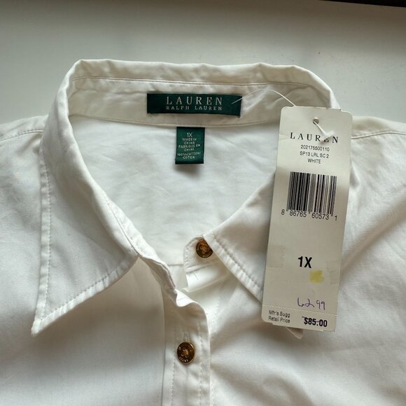 NWT Lauren Ralph Lauren Oversized Button-Up Shirt Top Womens 1X Timeless White - Picture 5 of 12